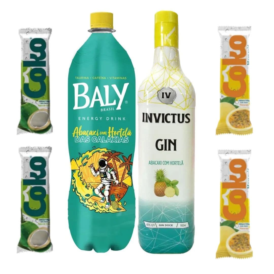 GIN INVICTUS ABACAXI COM HORTELÃ + ENERGY DRINK BALY + GELO SABORIZADO